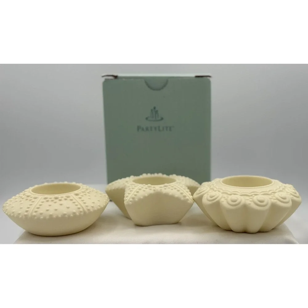 Partylite (3) Different Seashell Tealight Holders - Candle Holders NEW Open Box